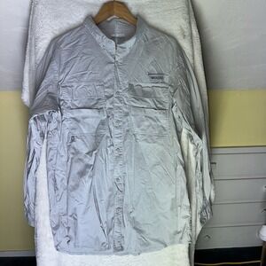 Columbia PFG Vented Fishing UPF Sun Protection Button Down Shirt Gray L Outdoors